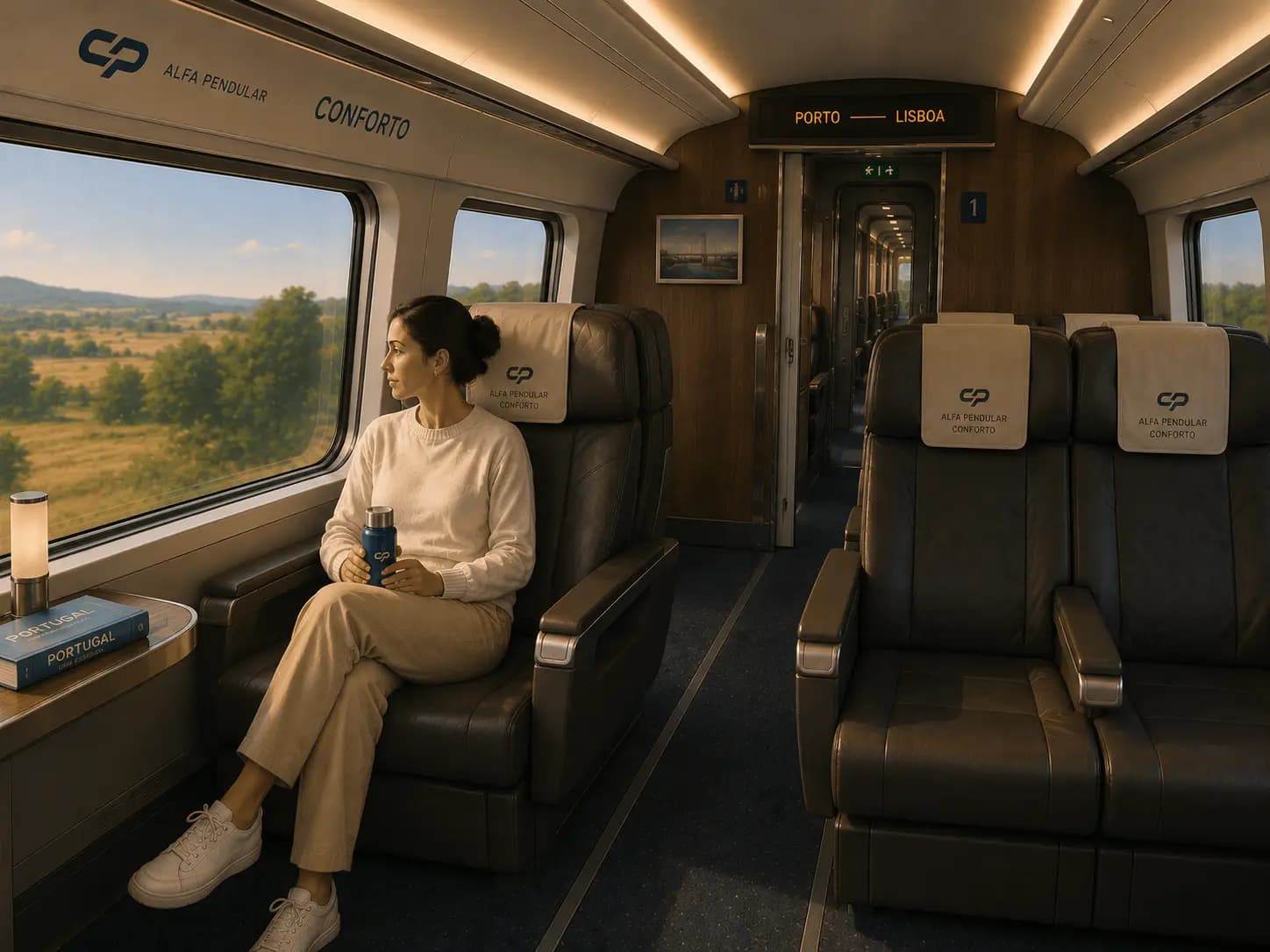 Spacious Conforto first class cabin on an Alfa Pendular train
