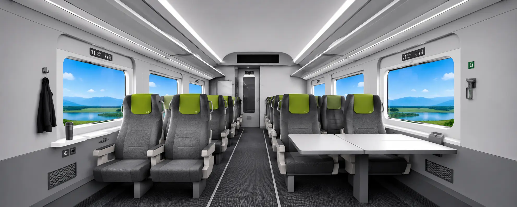 Economy class interior of the Porto to Lisbon train